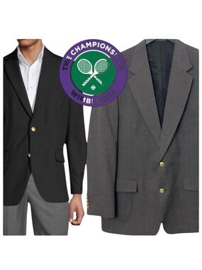 Vintage Wimbledon of England Grey 2 Button Wool Blend Blazer (43L)